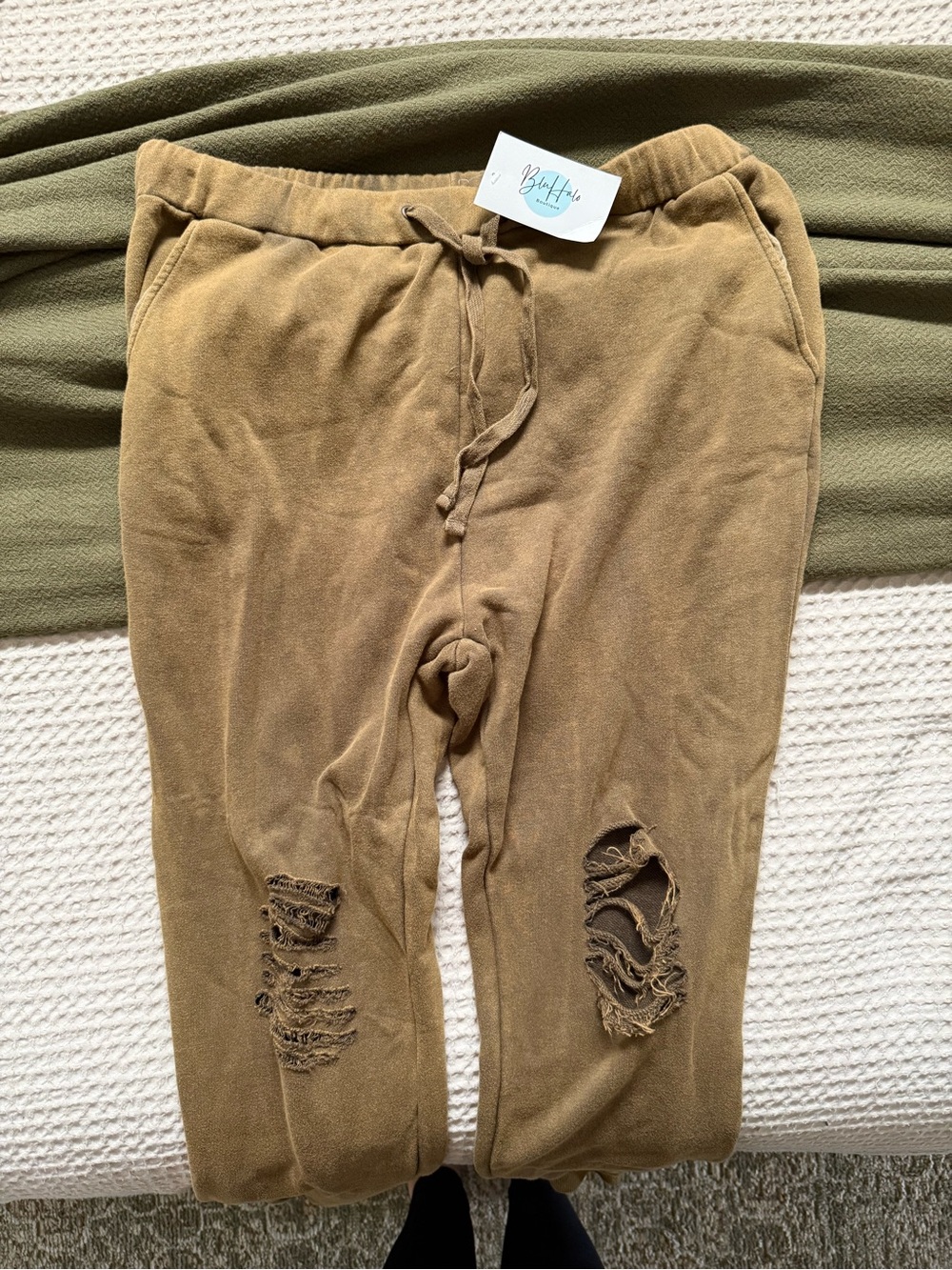 white birch Olive-Tan Drawstring Joggers